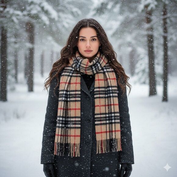 Lochmere Accessories - Lochmere Scotland Nova Check Cashmere Blend Natural Check Scarf Preppy Academic